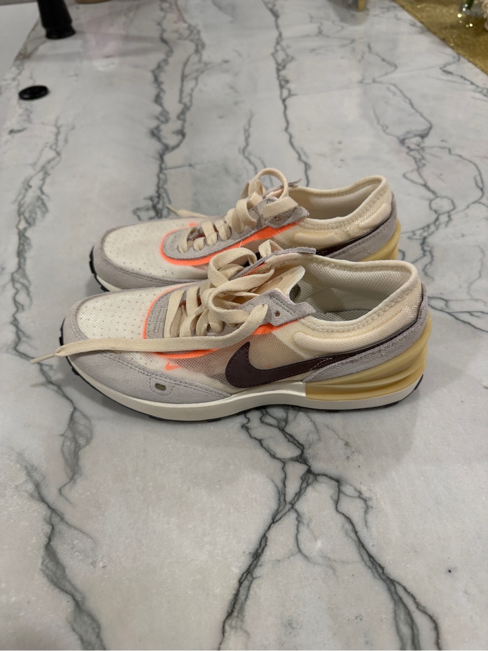 Nike Women’s Cream & Orange Low-Top Sneakers with Brown Swoosh